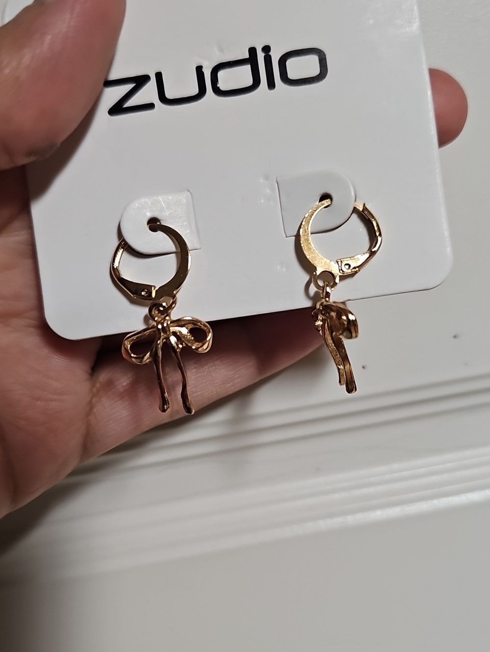 Gold Bow Hoop Drop Earrings